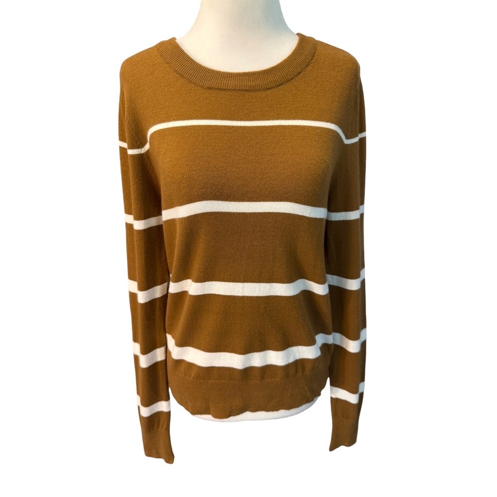 Bobeau Women's Bronze Ivory Striped Crewneck Sweater Size Small NEW
